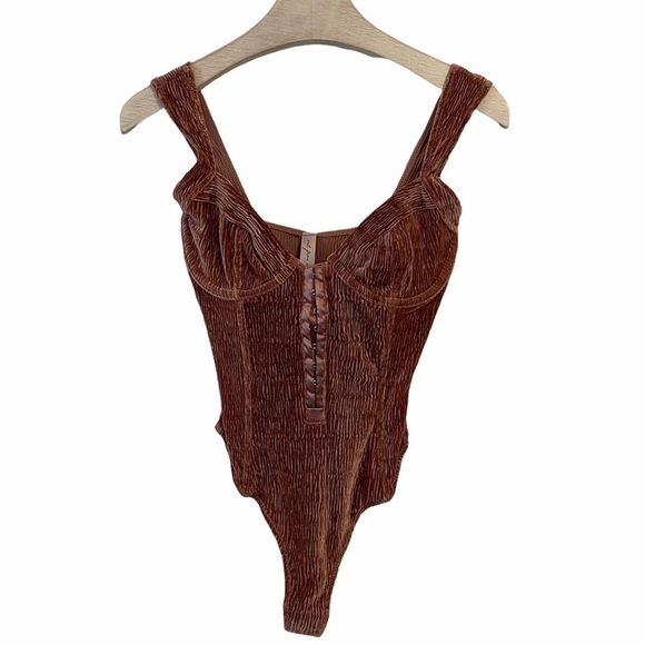 Bodysuit Urban Outfitters Velvet Plisse Bodycon Small Pink Underwire Boning - Picture 5 of 16